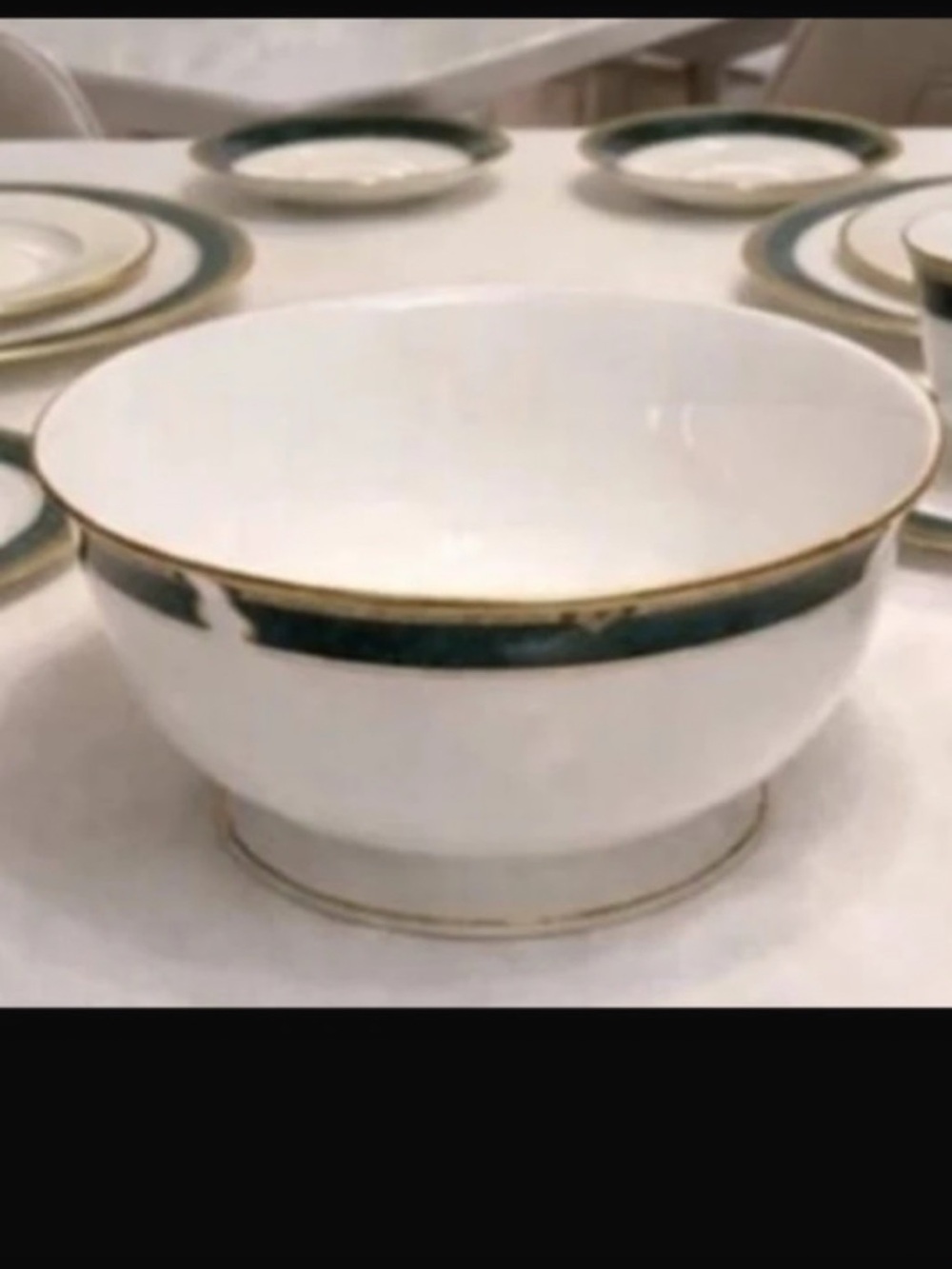 Elegant White Porcelain Bowl with green and Gold Rim Lenox fine bone China